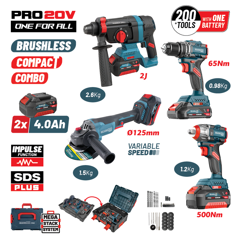 BORMANN Pro BBP5438X44T4CA Σετ Brushless Μπαταρίας,Δραπαν/βιδο,Γωνιακός Τροχός,Πνευματικό & Μπουλ/δο BATTERY TOOLS BORMANN Pro BBP5438X44T4CA Σετ Brushless Μπαταρίας,Δραπαν/βιδο,Γωνιακός Τροχός,Πνευματικό & Μπουλ/δο BATTERY TOOLS